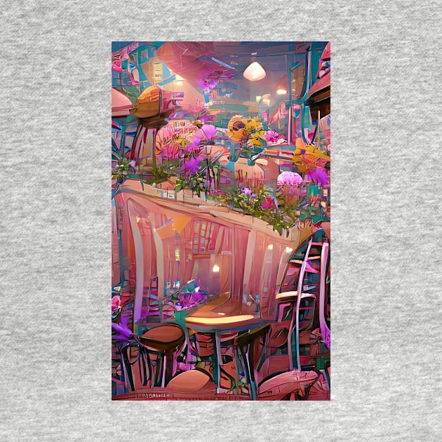 Psychedelic pink floral coffee shop| psychedelic floral coffee by PsychicLove